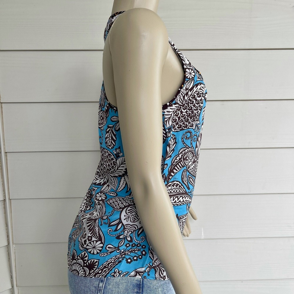 Trina Turk 100% Silk Paisley Tank Top S Racerback Boho Y2K Resort Coastal USA - Picture 10 of 11